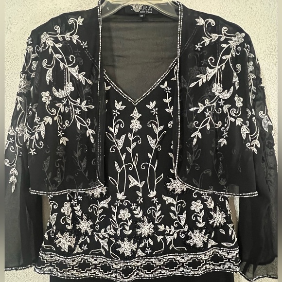 Gorgeous JKARA Black Beaded Evening Gown + Matching Jacket - Picture 2 of 9